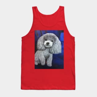 Miniature Toy Poodle Painting on Blue Tank Top